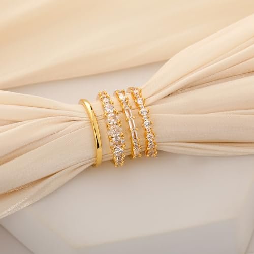 TOBENY Stackable Gold Rings for Women Non Tarnish Dainty 14K Gold Plated Stacking Cubic Zirconia Thumb Ring Set Trendy Statement Promise Wedding Bands Engagement Rings for Women...