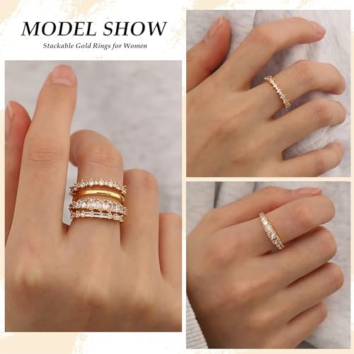 TOBENY Stackable Gold Rings for Women Non Tarnish Dainty 14K Gold Plated Stacking Cubic Zirconia Thumb Ring Set Trendy Statement Promise Wedding Bands Engagement Rings for Women...
