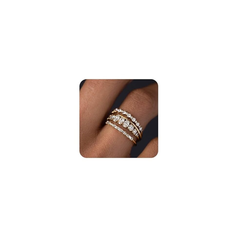 TOBENY Stackable Gold Rings for Women Non Tarnish Dainty 14K Gold Plated Stacking Cubic Zirconia Thumb Ring Set Trendy Statement Promise Wedding Bands Engagement Rings for Women...