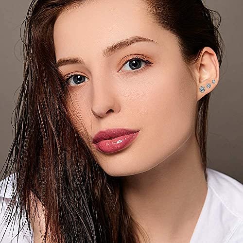 Top Plaza Hypoallergenic Stainless Steel Stud Earrings Round Cubic Zirconia CZ Earring Set for Women Men 3mm-8mm