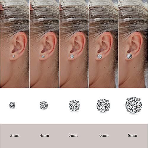 Top Plaza Hypoallergenic Stainless Steel Stud Earrings Round Cubic Zirconia CZ Earring Set for Women Men 3mm-8mm