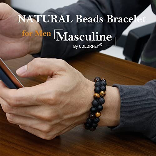 Triple Protection Bracelet for Men Women, Genuine Premium Tiger Eye Black Onyx and Lava Rock 8mm Handmade Bead Bracelet Healing Crystal Protection Bracelet Bring Luck and...