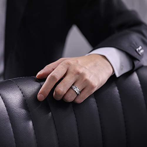TRUMIUM 6mm 8mm Mens Tungsten Wedding Bands with Cubic Zirconia Eternity Ring CZ Inlaid Black Silver Tungsten Carbied Rings High Polish Size 7-13