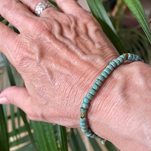 Turquoise Blue Beaded Surfer Anklet for Men and Women, Casual Beach Jewelry on Hand Spun Rope Cord Handmade by Beach Soul (Anklet)