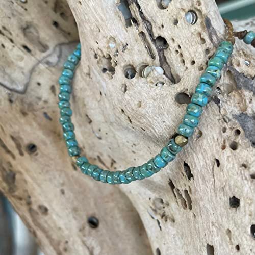 Turquoise Blue Beaded Surfer Anklet for Men and Women, Casual Beach Jewelry on Hand Spun Rope Cord Handmade by Beach Soul (Anklet)