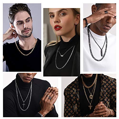 U7 Figaro Chain, Twisted Rope Chain, Men Stainless Steel Necklace,3mm,5mm,6mm,9mm 18K Gold Plated Chains Necklaces for Boys & Women 16"-30"