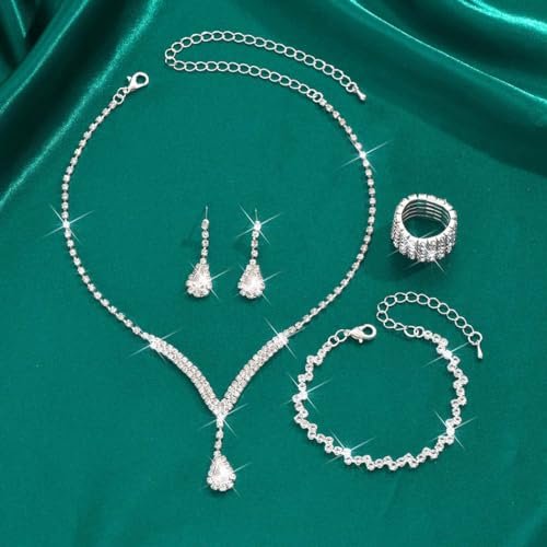 Unicra Bridal Wedding Jewelry Set Silver Rhinestone Necklace Earrings Sets Formal Costume Jewelry for Women and Brides