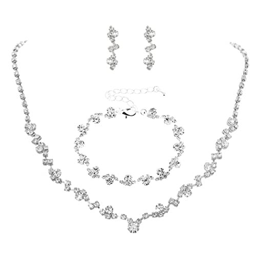 Unicra Bride Crystal Necklace Earrings Set Bridal Wedding Jewelry Sets Rhinestone Choker Necklace Costume Jewelry Set for Women and Brides (3 piece set - 2 earrings and 1 necklace)