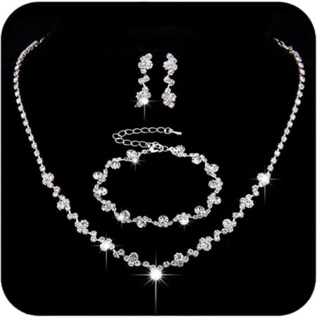 Unicra Bride Crystal Necklace Earrings Set Bridal Wedding Jewelry Sets Rhinestone Choker Necklace Costume Jewelry Set for Women and Brides (3 piece set - 2 earrings and 1 necklace)