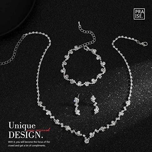 Unicra Bride Crystal Necklace Earrings Set Bridal Wedding Jewelry Sets Rhinestone Choker Necklace Costume Jewelry Set for Women and Brides (3 piece set - 2 earrings and 1 necklace)