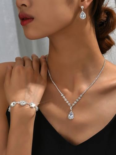 Unicra Bride Crystal Necklace Earrings Set Bridal Wedding Jewelry Sets Rhinestone Choker Necklace Prom Costume Jewelry Set for Women and Brides