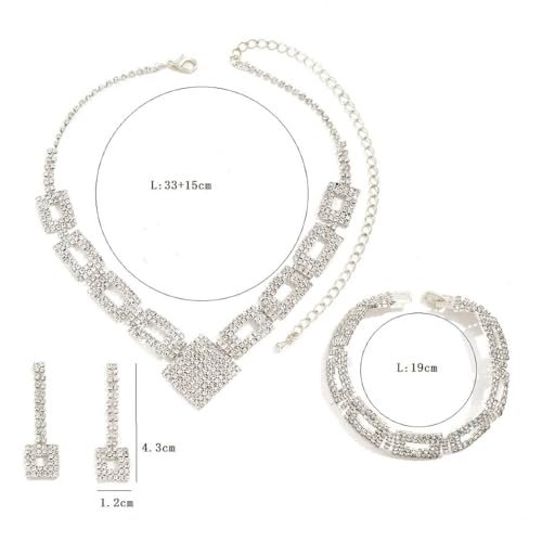 Unicra Crystal Bridal Wedding Jewelry Set Silver Rhinestone Necklace Earrings Bracelet Sets Formal Costume Jewelry for Women and Brides