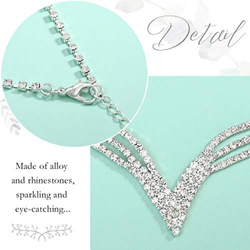 Unicra Wedding Jewelry Set Silver Rhinestone Necklace Earrings Set Prom Party Jewelry sets for Brides and Women