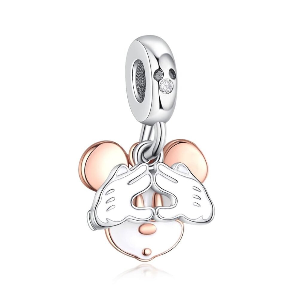 VALGACLS 925 Sterling Silver Family Love Mom Mouse Heart Charms for Bracelets Necklace Valentine's Day Mother's Day Jewelry Gift for Women