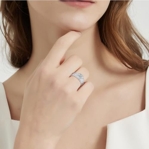 Vintage Celtic Knot Women's Engagement Ring Sets 925 Sterling Silver/14K Gold Plated Stackable Wedding Bands Rings Cubic Zirconia Women Bridal Sets Wedding Ring Band Width 1.8mm...