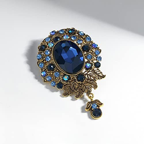 Vintage Teardrop Diamond Brooch Pin for Women Men Crystal Elegant Flower Badge Brooches Laple Pins Scarf Clip Boutonniere Corsage for Clothes Dress Hats Bags Accessory