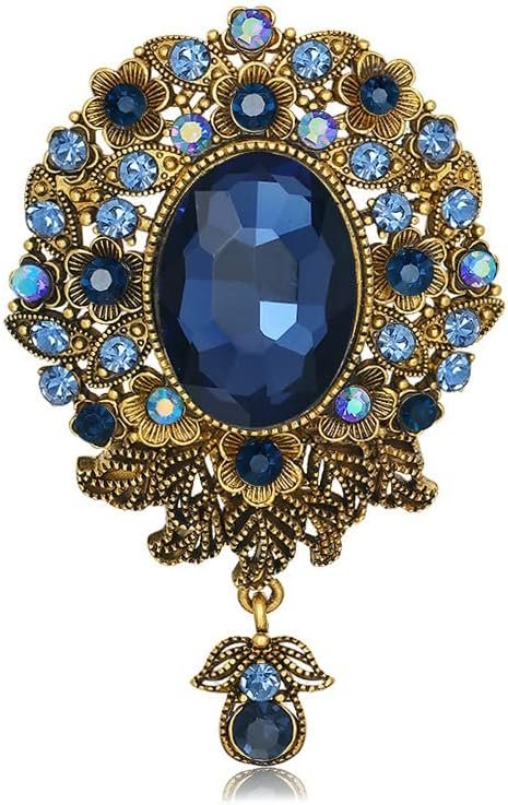 Vintage Teardrop Diamond Brooch Pin for Women Men Crystal Elegant Flower Badge Brooches Laple Pins Scarf Clip Boutonniere Corsage for Clothes Dress Hats Bags Accessory
