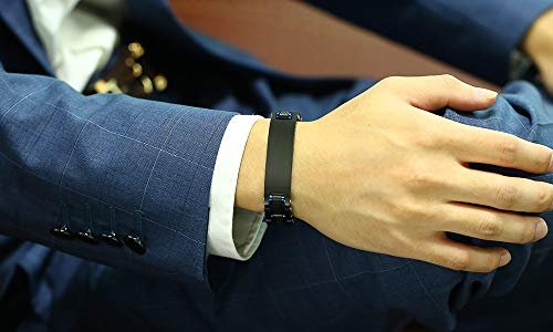 VNOX Custom Personalized Elegant Stainless Steel Two-Tone Blue&Black Link Bracelet for Men Husband Dad Son Gift,8.2"/8.6"