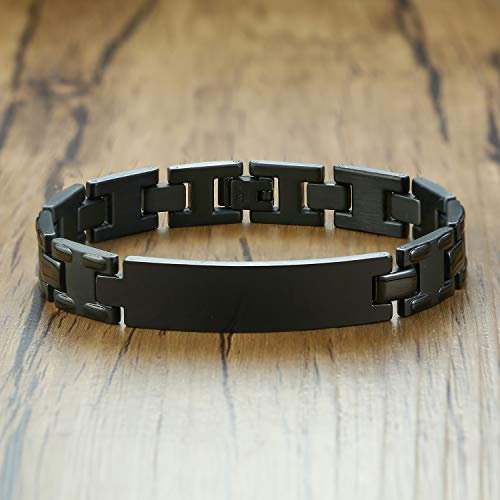 VNOX Customize Personlized Elegant Black Stainless Steel Adjustable Link Biker Bracelet for Dad Husband Boyfriend