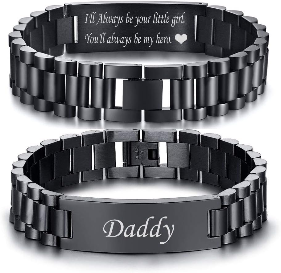 VNOX Masculine Watch Band Stainless Steel Link Bracelet Personalized Jewelry Gift for Men DAD Father Husband Boyfriend