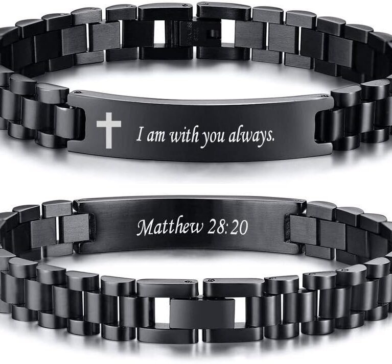 VNOX Personalized Religious Jewelry-Engraved Inspirational Christian Faith Bible Verse Quote Wristbands Elegant Link Bracelet Encouragement Gift,Cassic Watch Band Strap Design