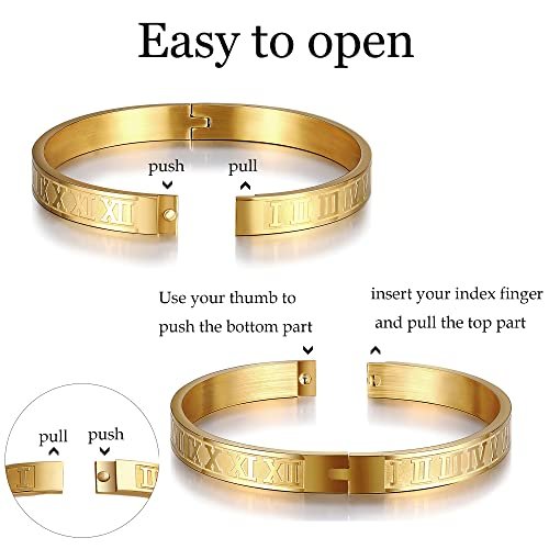 WFYOU 3PCS Stainless Steel Bracelets for Men Gold Roman Numeral Bangle Bracelet Twisted Cable Bracelet Adjustable Cuff Bracelet Mens Luxury Jewelry Bracelets Gifts