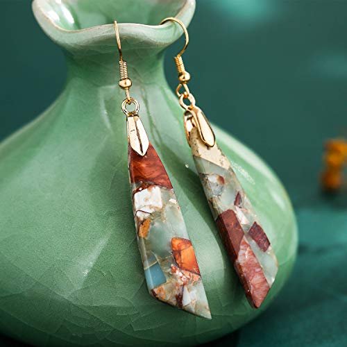 Women Natural Stone Earrings Unique Healing Gemstone Energy Hypoallergenic Lightweight Dangle Drop Earrings Multiple Styles Earrings Jewelry for Birthday Party Gift