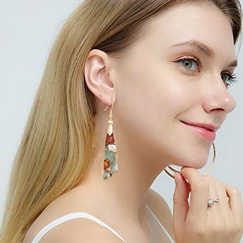 Women Natural Stone Earrings Unique Healing Gemstone Energy Hypoallergenic Lightweight Dangle Drop Earrings Multiple Styles Earrings Jewelry for Birthday Party Gift