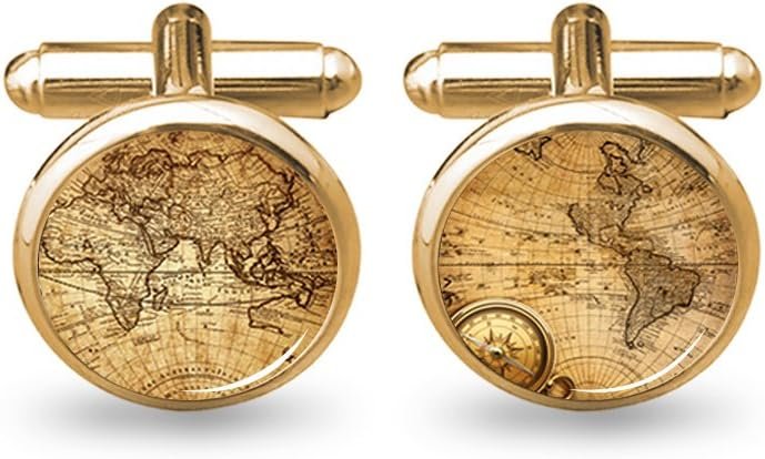 World Map Cufflinks Wedding Vintage Personalised Gifts Father Grandfather Dad Tie Clip Blue ZUNON