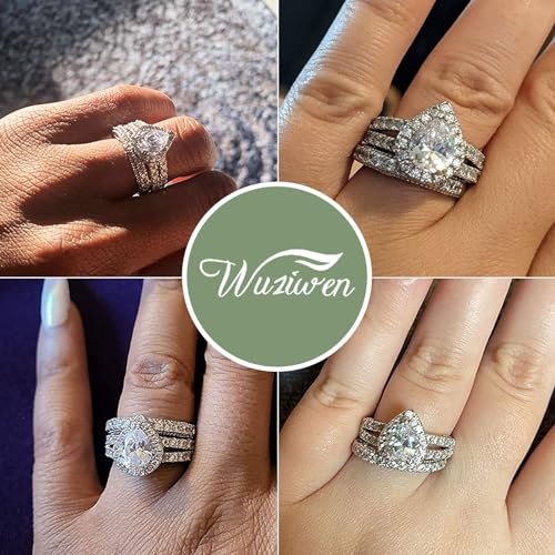 Wuziwen 4 Carats Wedding Engagement Ring Set for Women 925 Sterling Silver Cubic Zirconia Size 4-13