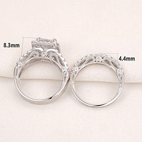 Wuziwen 4Ct Engagement Rings for Women Sterling Silver Cubic Zirconia Wedding Bridal Ring Set Size 4-13