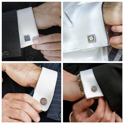 Wynameleri Cufflink 12 Pairs, Classic Fashion Men's Cuff Links Silver-tone Gold-tone Black for Business Wedding Party Gift Box