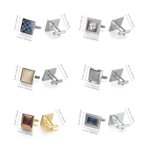 Wynameleri Cufflink 12 Pairs, Classic Fashion Men's Cuff Links Silver-tone Gold-tone Black for Business Wedding Party Gift Box