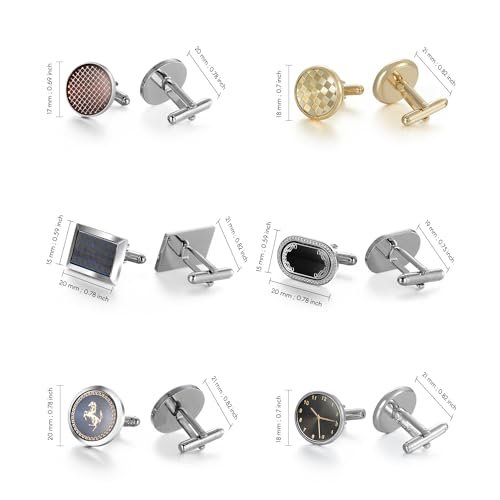Wynameleri Cufflink 12 Pairs, Classic Fashion Men's Cuff Links Silver-tone Gold-tone Black for Business Wedding Party Gift Box
