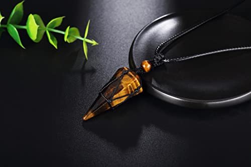 XIANNVXI Healing Crystal Stone Pointed Necklace Adjustable Black Rope Natural Gemstone Pendant Necklaces Jewelry for Men Women