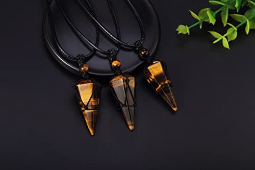 XIANNVXI Healing Crystal Stone Pointed Necklace Adjustable Black Rope Natural Gemstone Pendant Necklaces Jewelry for Men Women