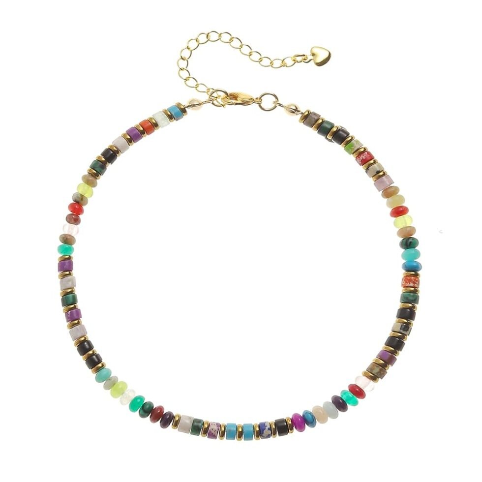 XIJIN Natural Stone Beaded Anklets for Women Handmade Beach Boho Turquoise Beads Ankle Bracelet Jewelry Gift for Her
