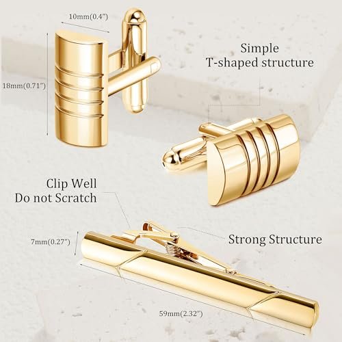 YADOCA Tie Clip Cufflinks Set for Men Necktie Tie Bar Clips Business Shirts Tuxedo Wedding Gift with Box Silver-tone Gold-tone Black