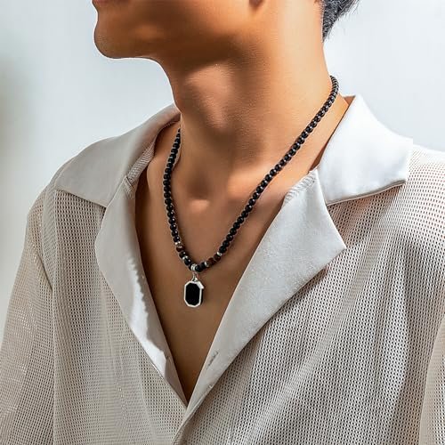 YANCHUN Necklace for Men Jewelry Puka Shell Necklace Men Beaded Black Necklace Gift Holiday Beach Surfer Necklaces Christmas Gifts Stocking Stuffers for Men