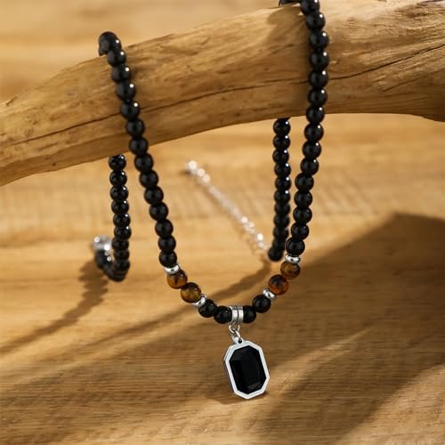 YANCHUN Necklace for Men Jewelry Puka Shell Necklace Men Beaded Black Necklace Gift Holiday Beach Surfer Necklaces Christmas Gifts Stocking Stuffers for Men