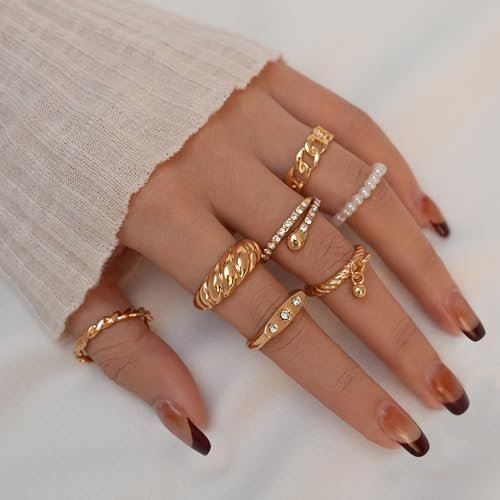 YEEZII 68 Pcs Gold Knuckle Rings Set for Women, Stackable Rings Boho Joint Finger Midi Rings Silver Hollow Carved Crystal Stacking Rings Pack for Gift