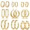 Yesteel 9 Pairs Gold Hoop Earrings for Women, 925 Sterling Silver Post 14K Real Gold Plated Chunky Hoop Earrings Set for Women Hypoallergenic Thick Lightweight Hoop Earrings for...