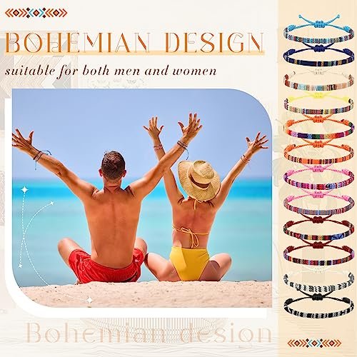 Yinkin 12 Pcs Boho Surfer Ankle Bracelet Unisex Handmade Braided Bracelet Adjustable Beaded Anklets Waterproof Beach Bracelet for Women Men (Cute)