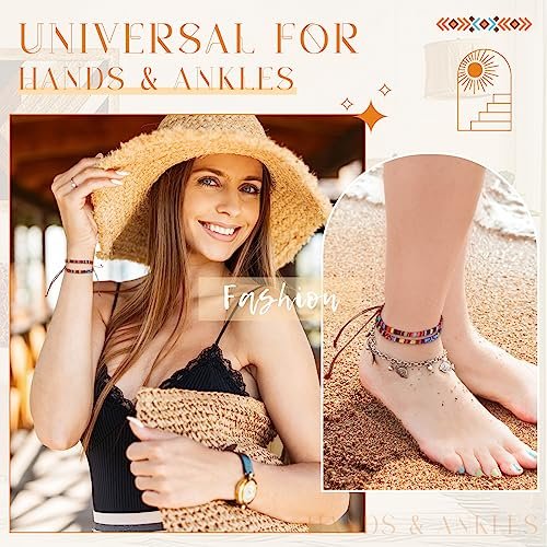 Yinkin 12 Pcs Boho Surfer Ankle Bracelet Unisex Handmade Braided Bracelet Adjustable Beaded Anklets Waterproof Beach Bracelet for Women Men (Cute)