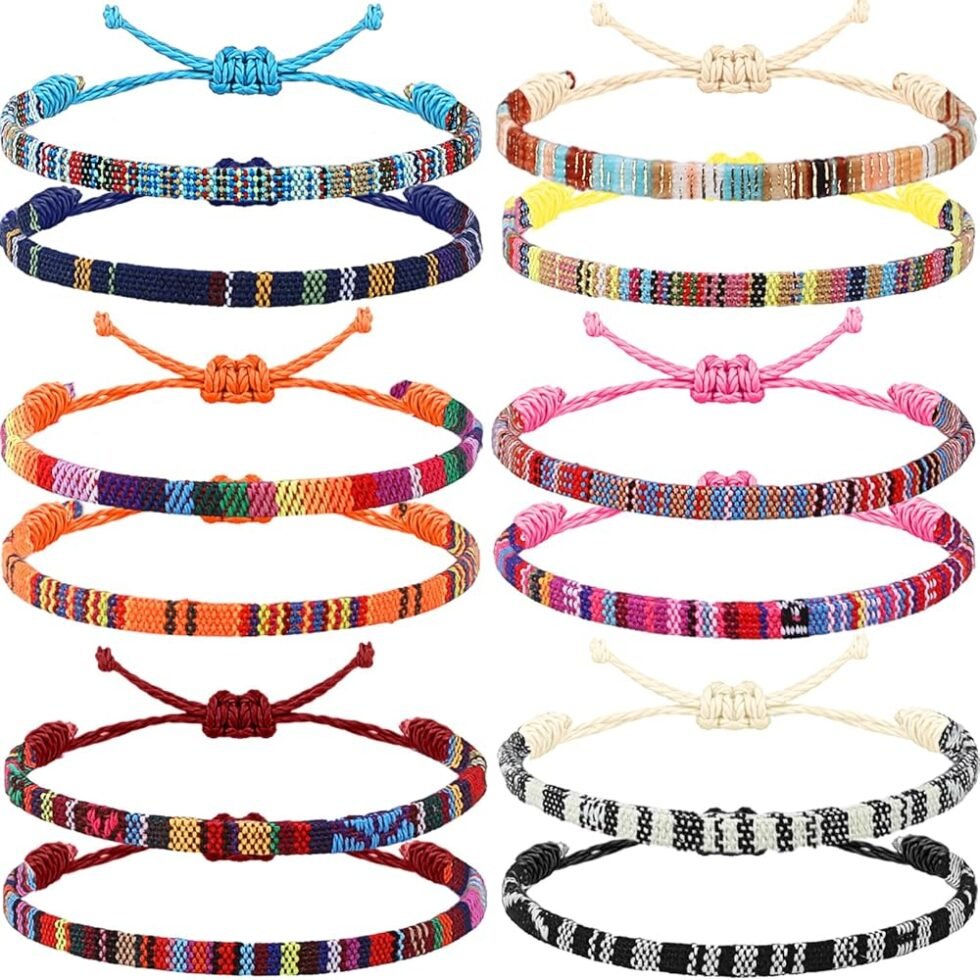 Yinkin 12 Pcs Boho Surfer Ankle Bracelet Unisex Handmade Braided Bracelet Adjustable Beaded Anklets Waterproof Beach Bracelet for Women Men (Cute)