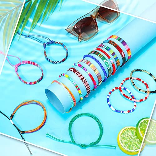 Yinkin 36 Pcs Surfer Bracelets for Men Unisex Valentine's Day Gift for Women Men Surf Anklet Sets Beach Handmade Beaded Anklet Colorful Rope Bracelet Bohemia Anklet Chain Boho...