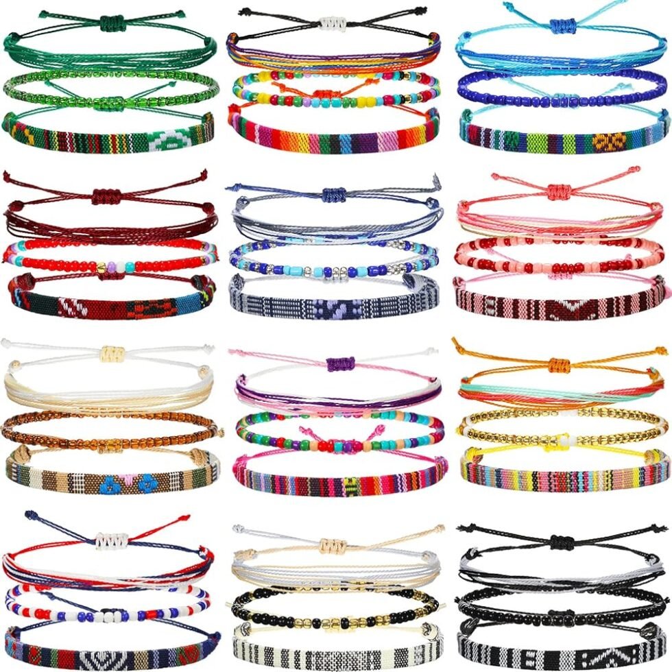 Yinkin 36 Pcs Surfer Bracelets for Men Unisex Valentine's Day Gift for Women Men Surf Anklet Sets Beach Handmade Beaded Anklet Colorful Rope Bracelet Bohemia Anklet Chain Boho...