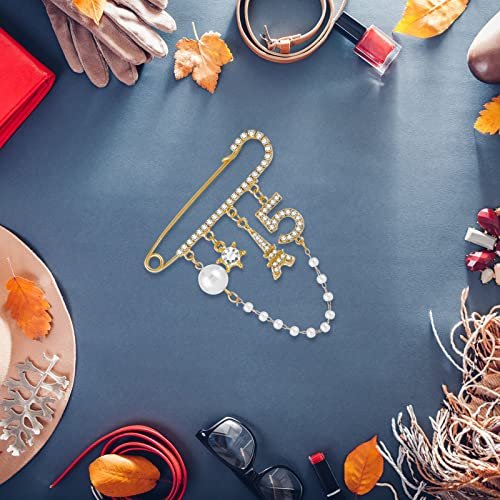 Yolev Number 5 Lapel Pins and Brooches Vintage Imitating Pearl Rhinestone Crystal Brooch Pin for Women Rhinestone Jewelry