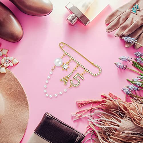 Yolev Number 5 Lapel Pins and Brooches Vintage Imitating Pearl Rhinestone Crystal Brooch Pin for Women Rhinestone Jewelry
