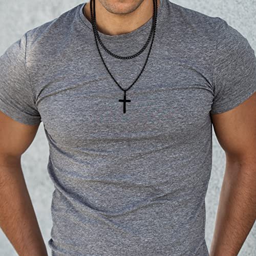 Yooblue Cross Necklace for Men, Gold Black Silver Mens Cross Necklaces Stainless Steel Cross Pendant Necklace Simple Jewelry Gifts Cross Chain Necklace for Men
